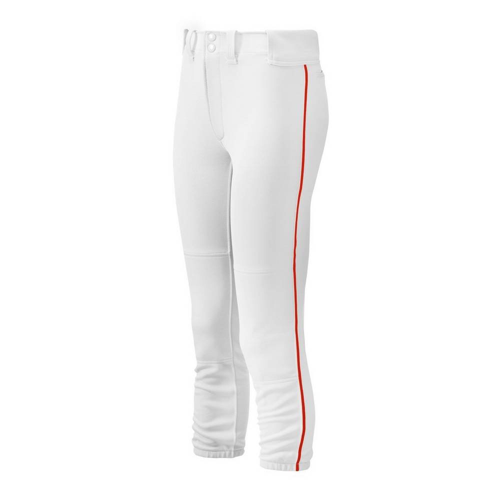 Damske Tepláky Mizuno Belted Piped Softball Biele/Červené Vypredaj OWAJ26803
